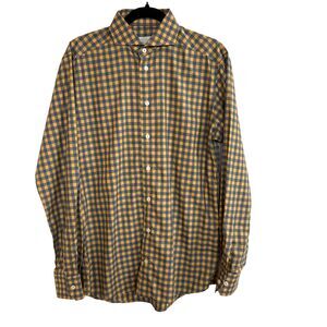 ETON Men Slim Fit Red Ribbon Check Mustard Yellow/Blue Long Slv Shirt 15 1/2 - M